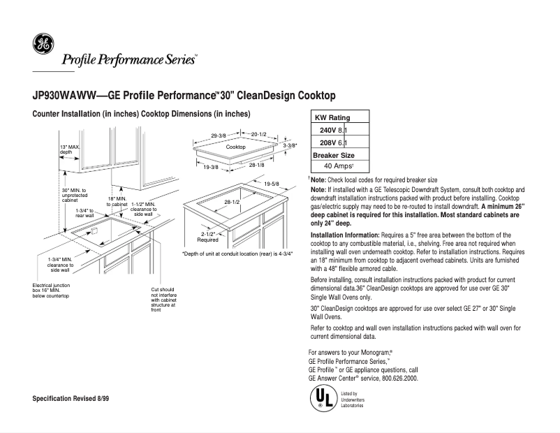 Page n°1 - Fiche technique GE Profile Performance JP930WAWW