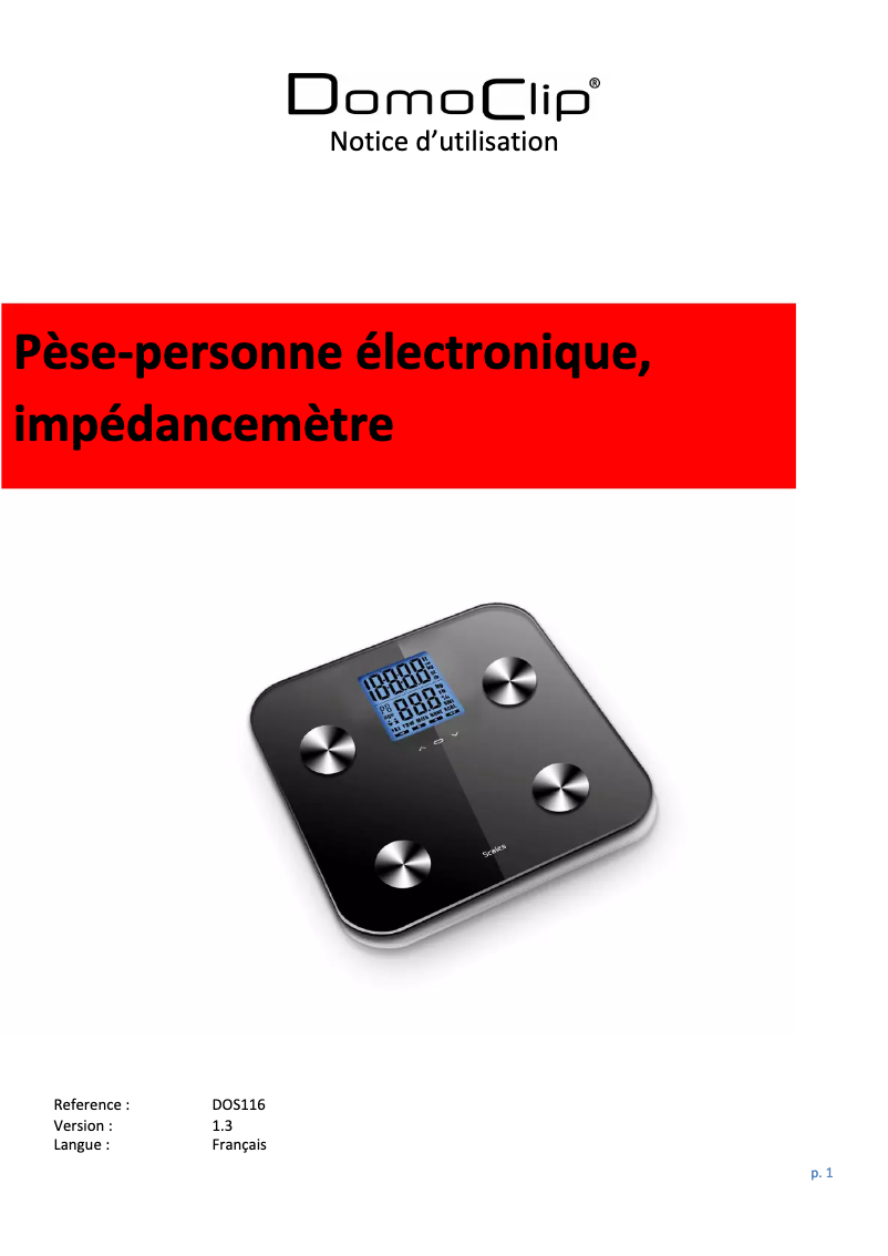 Page 1 de la notice Manuel utilisateur Domoclip DOS116