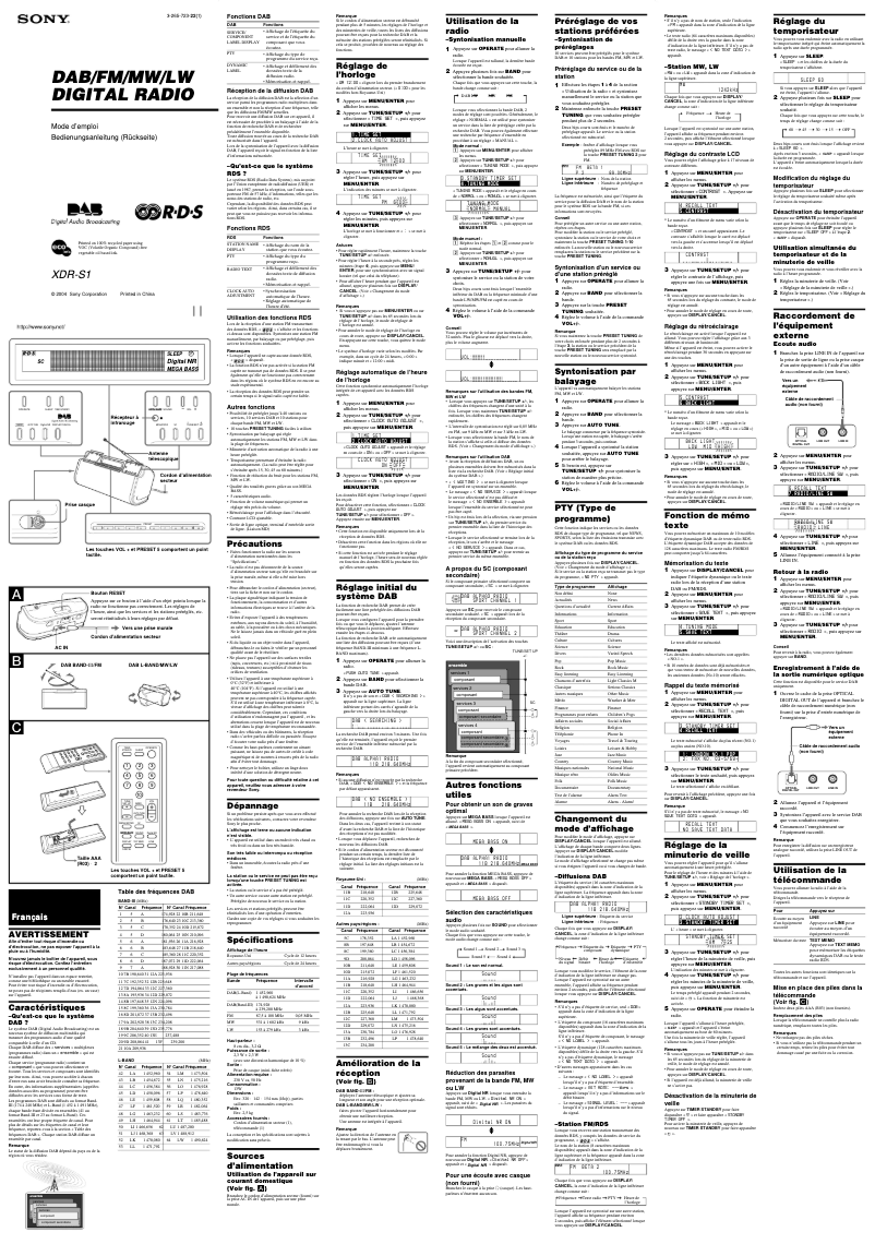 Page 1 of the manual User Manual Sony XDR-S1