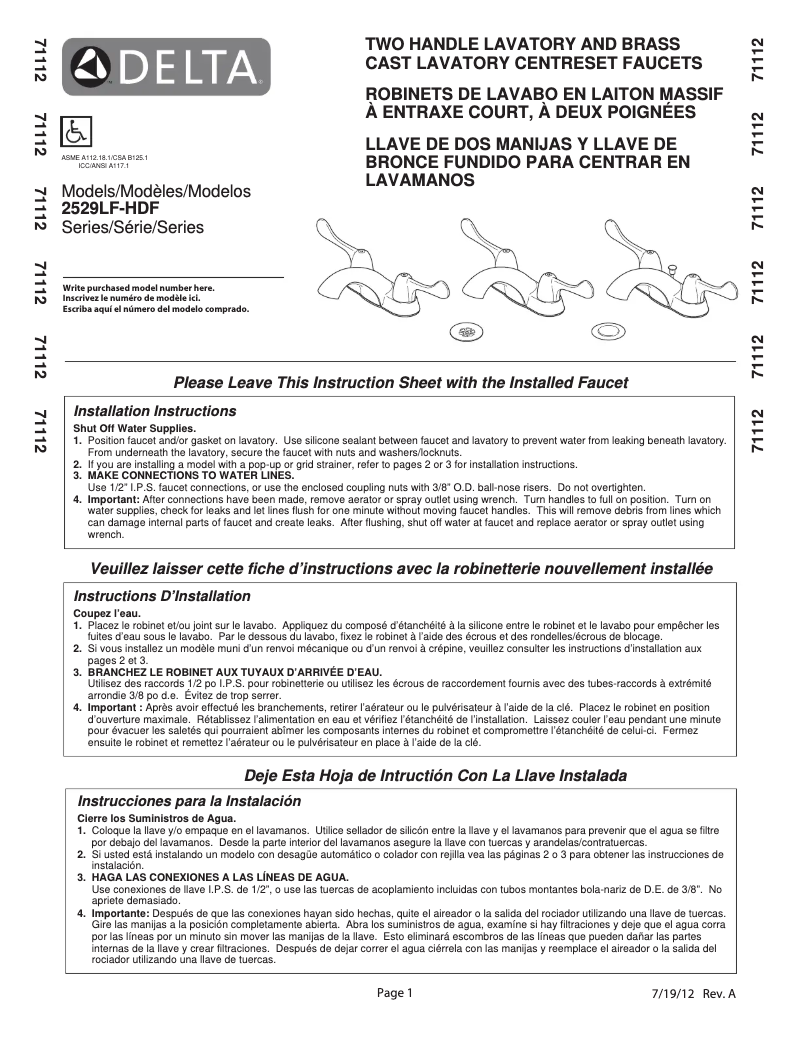 Página 1 del manual Manual de usuario Delta 2529LF-HDF