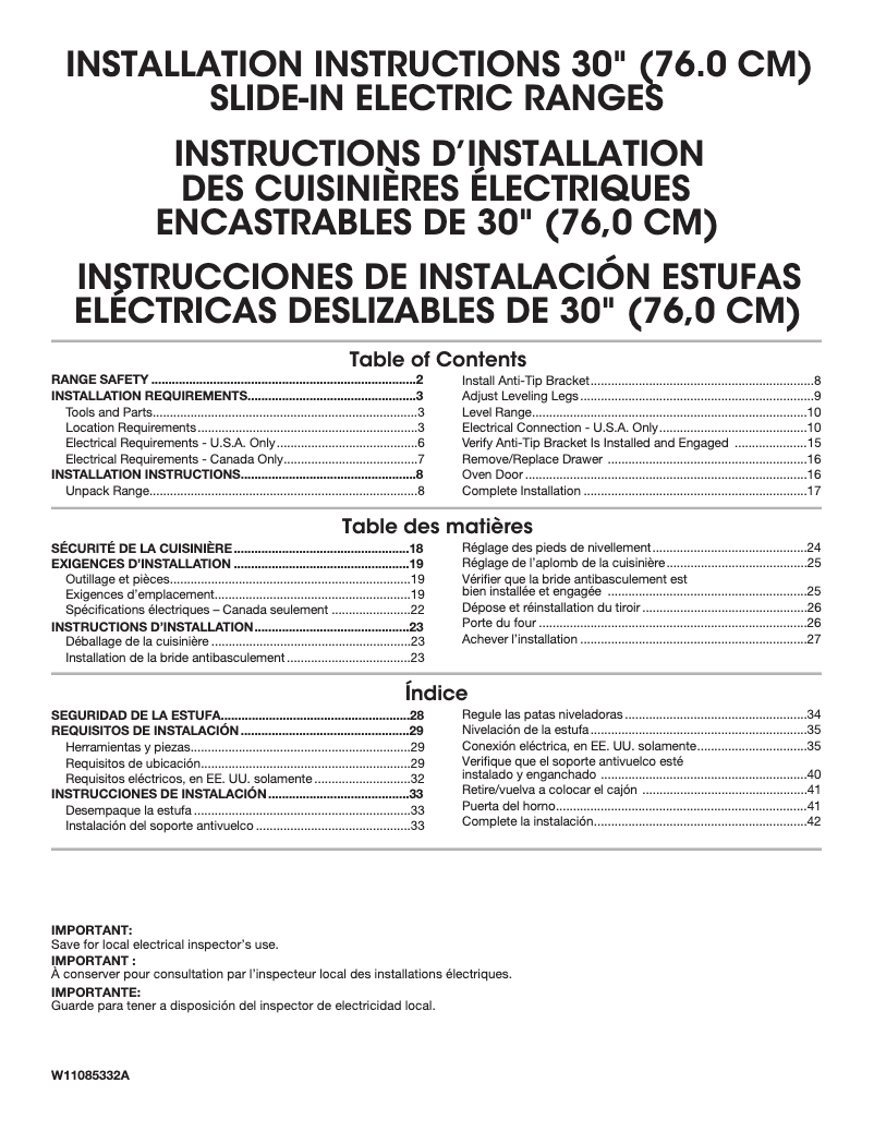 Página 1 del manual Guía de instalación Whirlpool WEEA25H0HZ