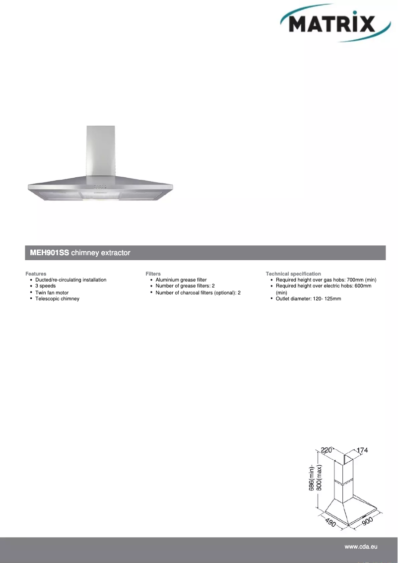 Page 1 de la notice Fiche technique Matrix MEH901SS