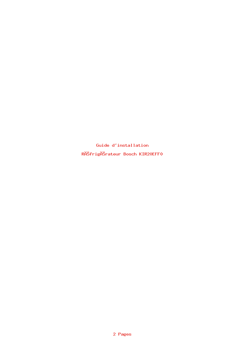 Page 1 de la notice Guide d'installation Bosch KIR20EFF0
