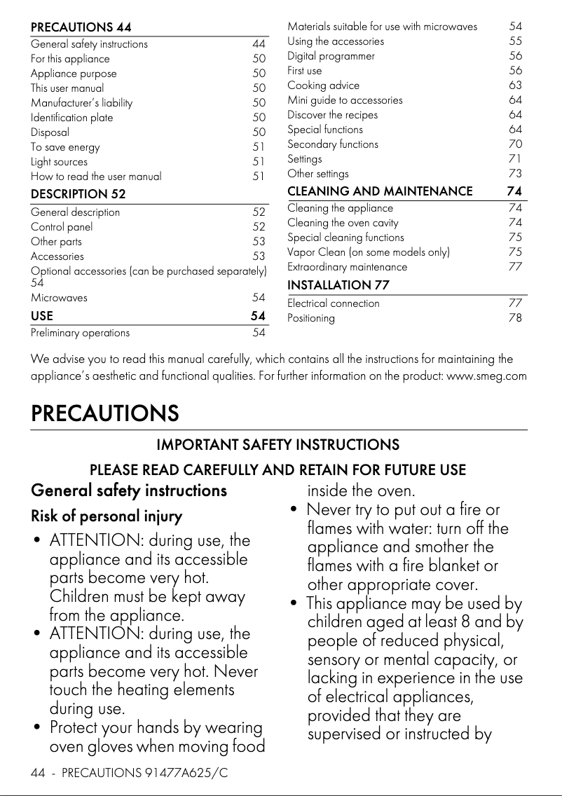 Page 1 de la notice Manuel utilisateur Smeg SO6402M2B