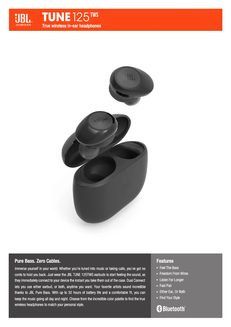 Page 1 of the manual Technical Sheet JBL Tune 125TWS