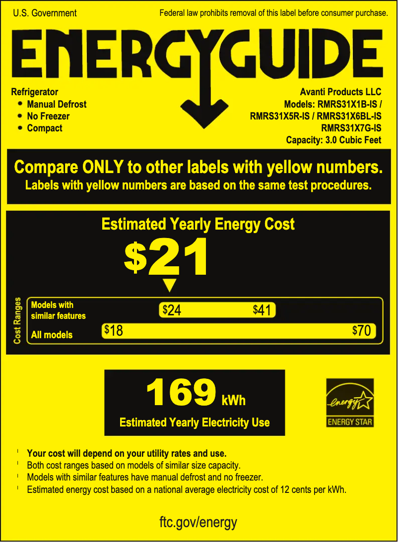 Page 1 de la notice Label énergétique Avanti RMRS31X1B-IS
