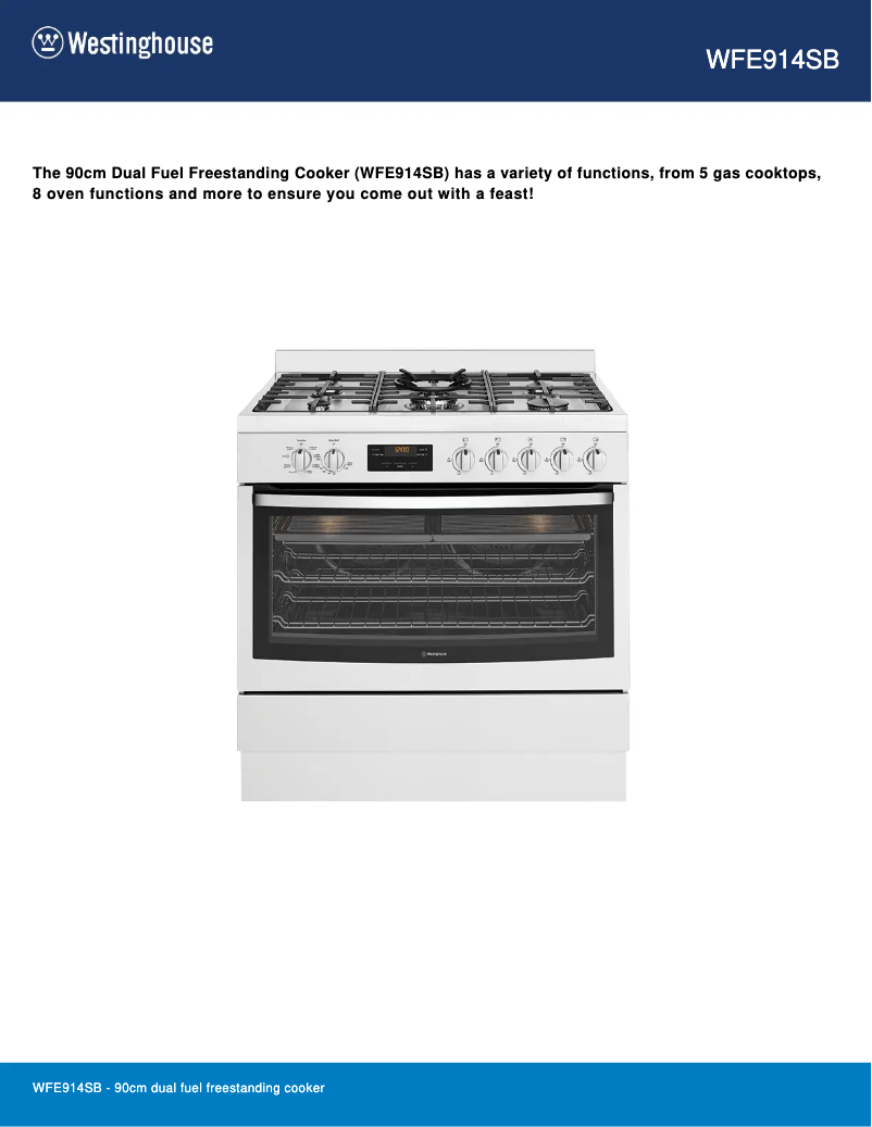 Page 1 of the manual Technical Sheet Westinghouse WFE914SB