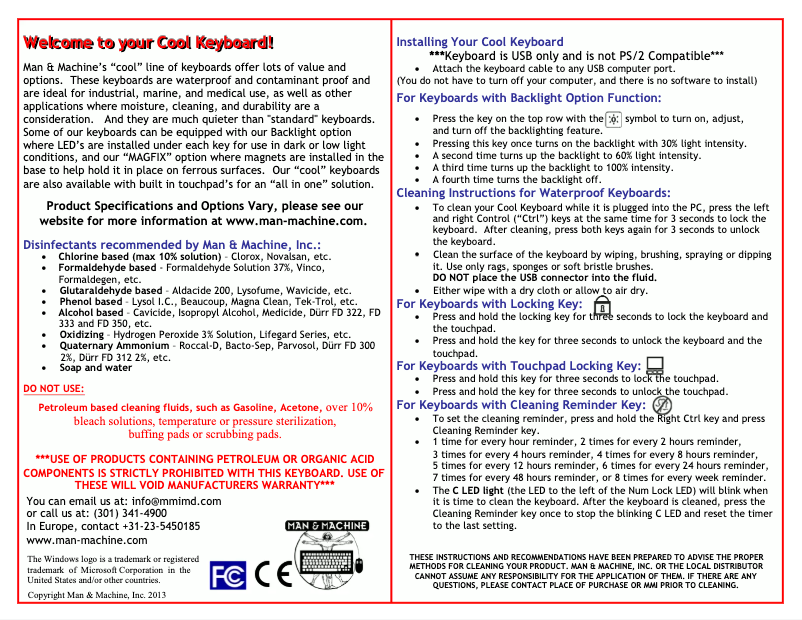 Page 1 de la notice Manuel utilisateur Man & Machine Really Cool LP