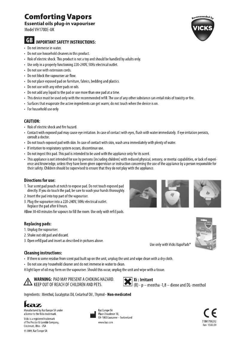 Page 1 de la notice Manuel utilisateur Braun VH 1700E