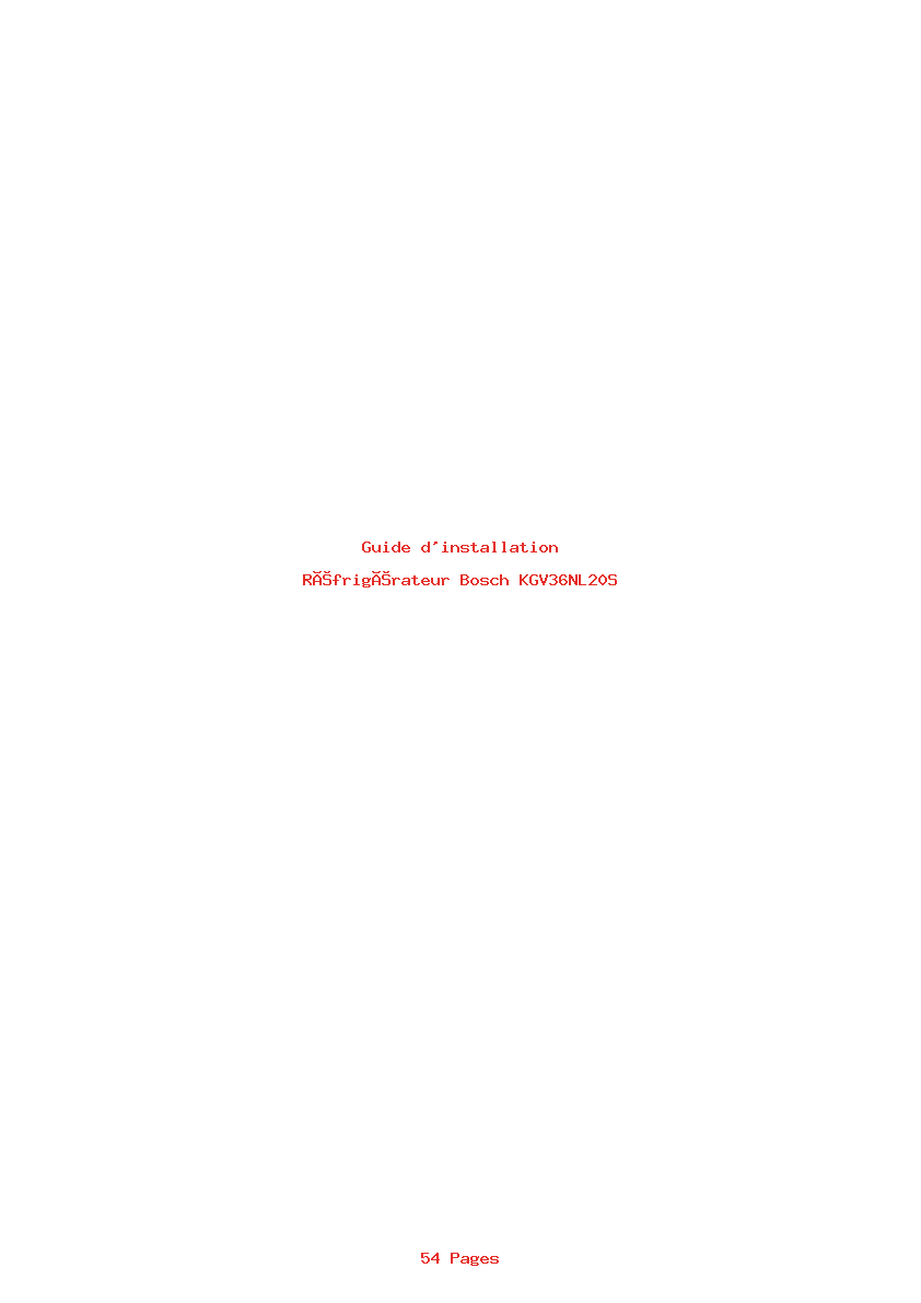 Page 1 de la notice Guide d'installation Bosch KGV36NL20S