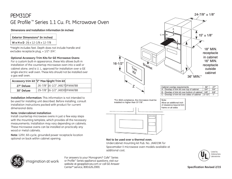 Página 1 del manual Ficha técnica GE Profile PES7227DLWW
