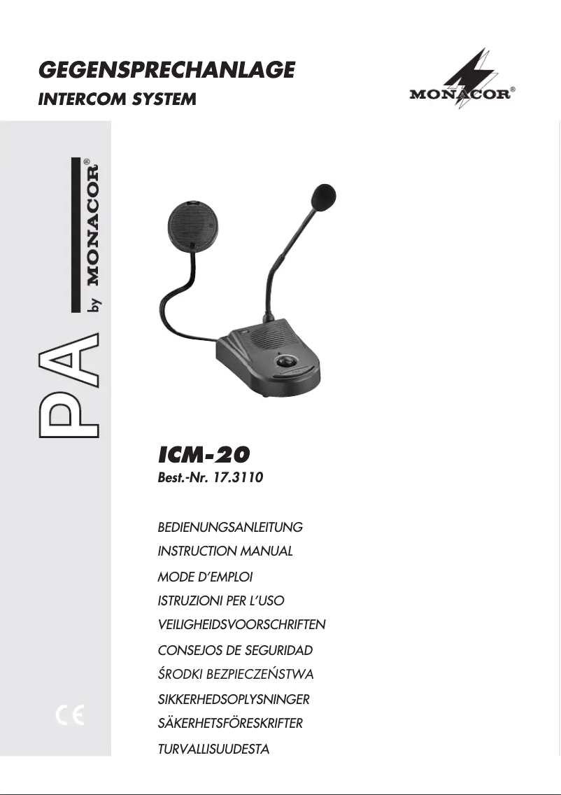 Page 1 of the manual User Manual Monacor ICM-20