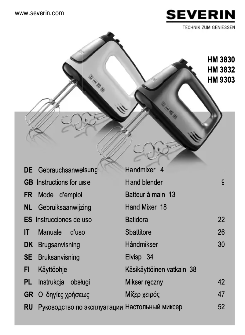 Page 1 de la notice Manuel utilisateur Severin HM 9303