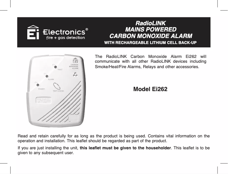 Page 1 de la notice Manuel utilisateur Ei Electronics Ei262