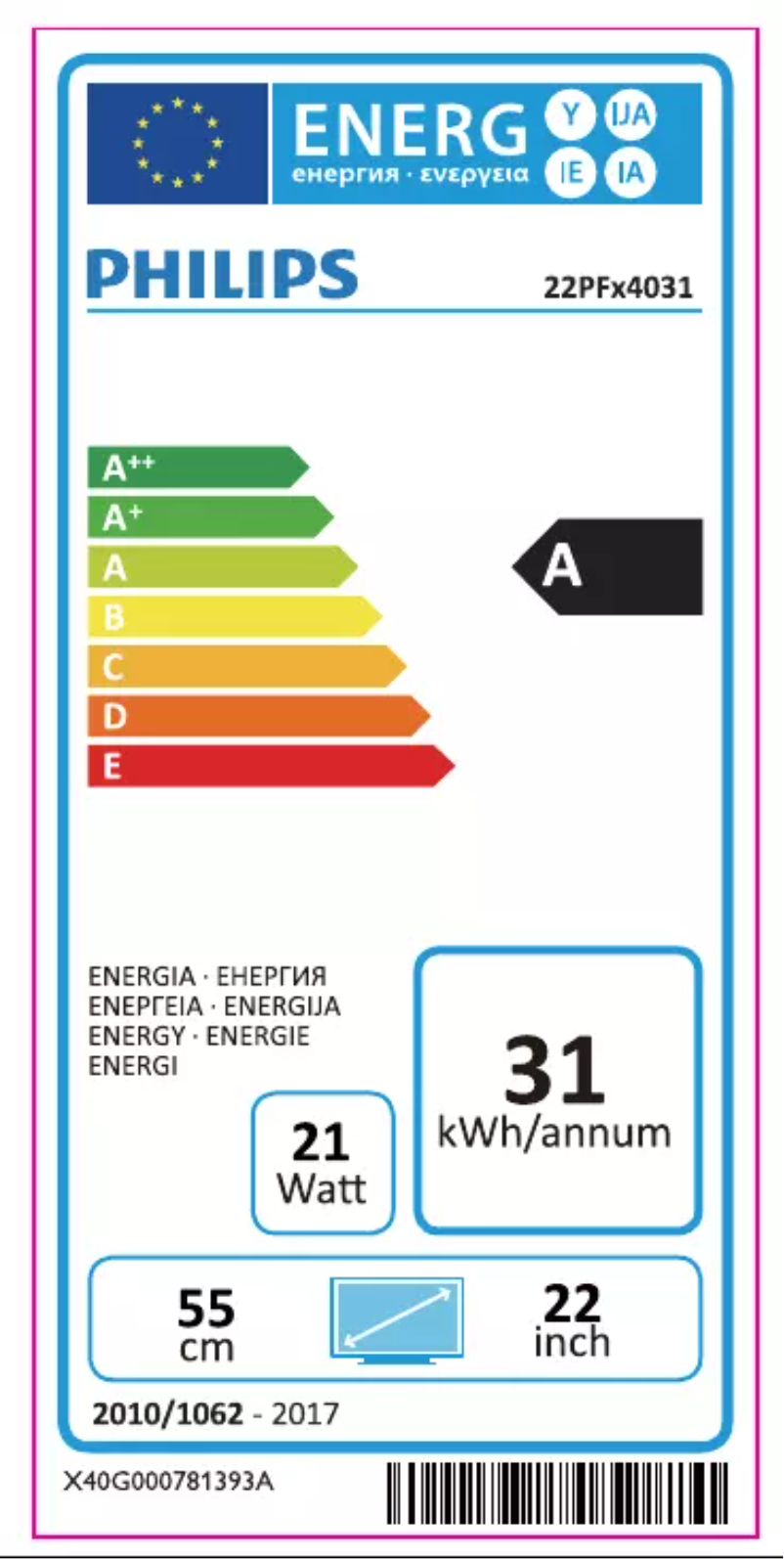 Página 1 del manual Etiqueta energética Philips 22PFT4031