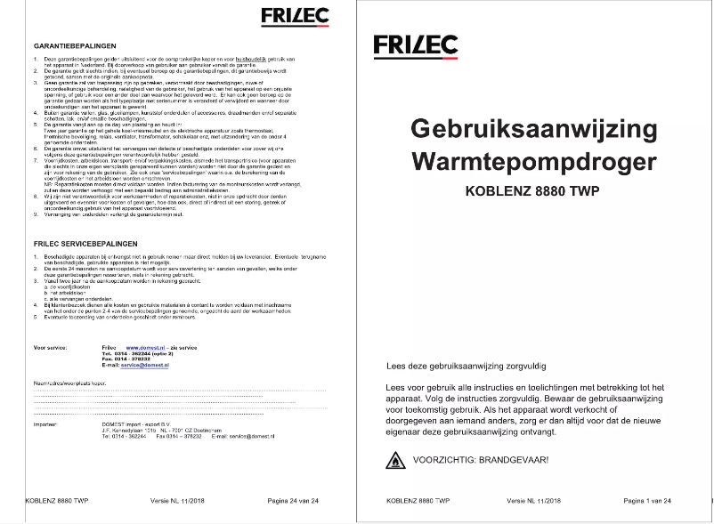 Página 1 del manual Manual de instrucciones Frilec KOBLENZ8880TWP