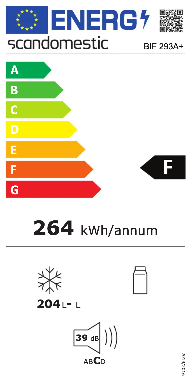 Page 1 of the manual Energy Label Scandomestic BIF 293A+