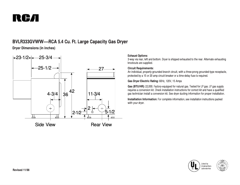 Page 1 de la notice Manuel utilisateur RCA BVLR333GVWW