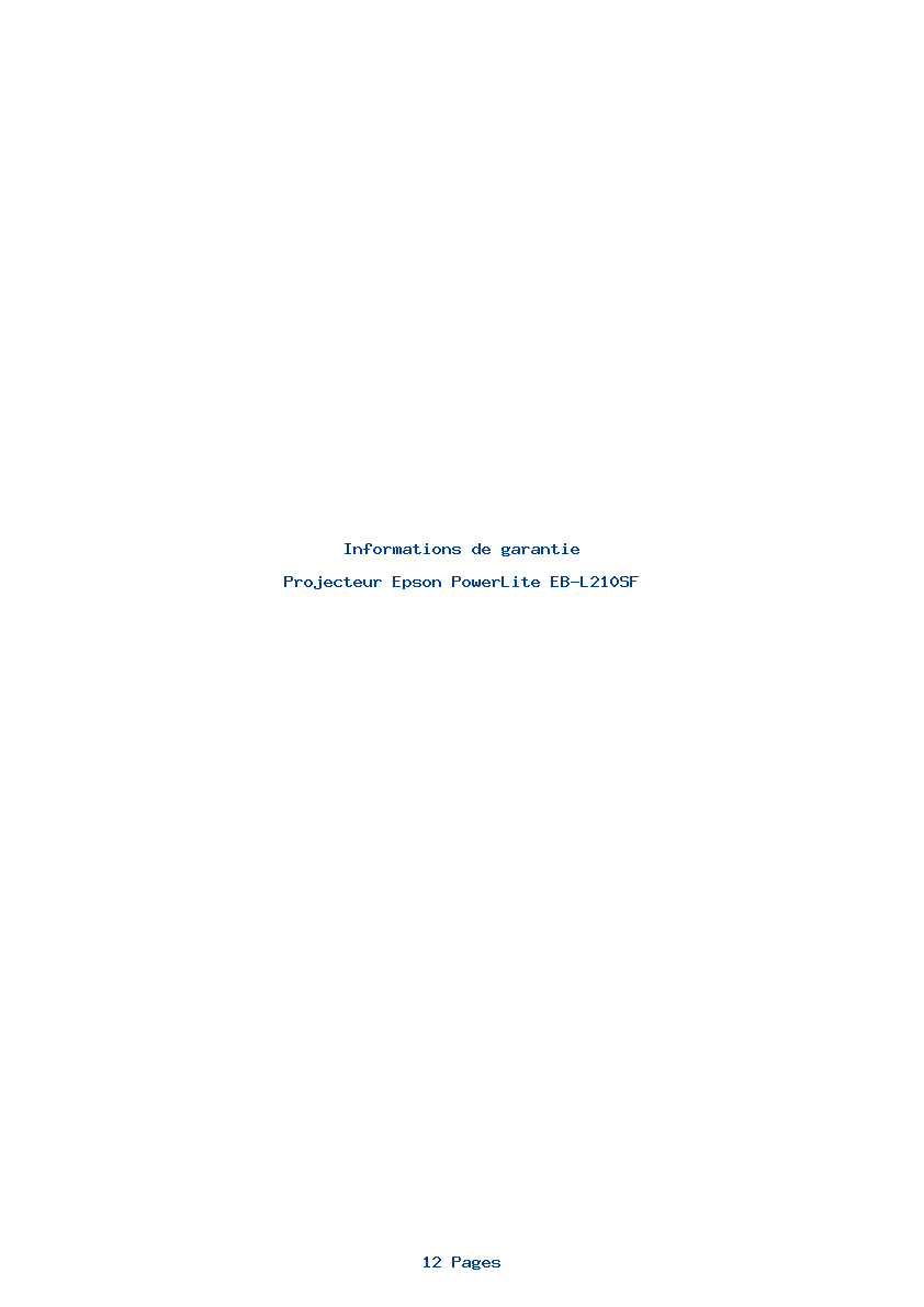Page 1 de la notice Informations de garantie Epson PowerLite EB-L210SF