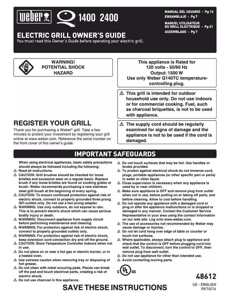 Page 1 de la notice Instructions / montage Weber Q 1400