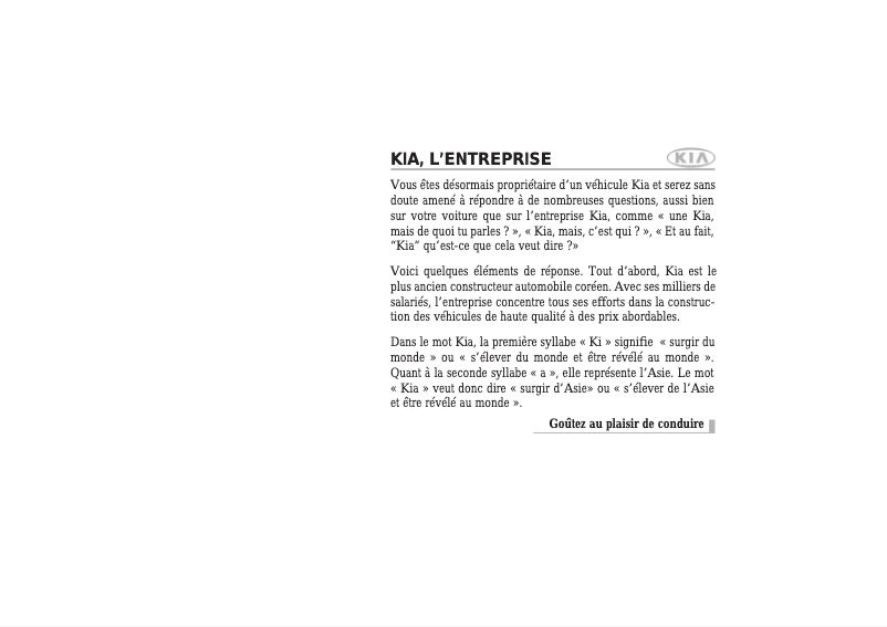 Page 1 de la notice Manuel utilisateur Kia Picanto (2006)