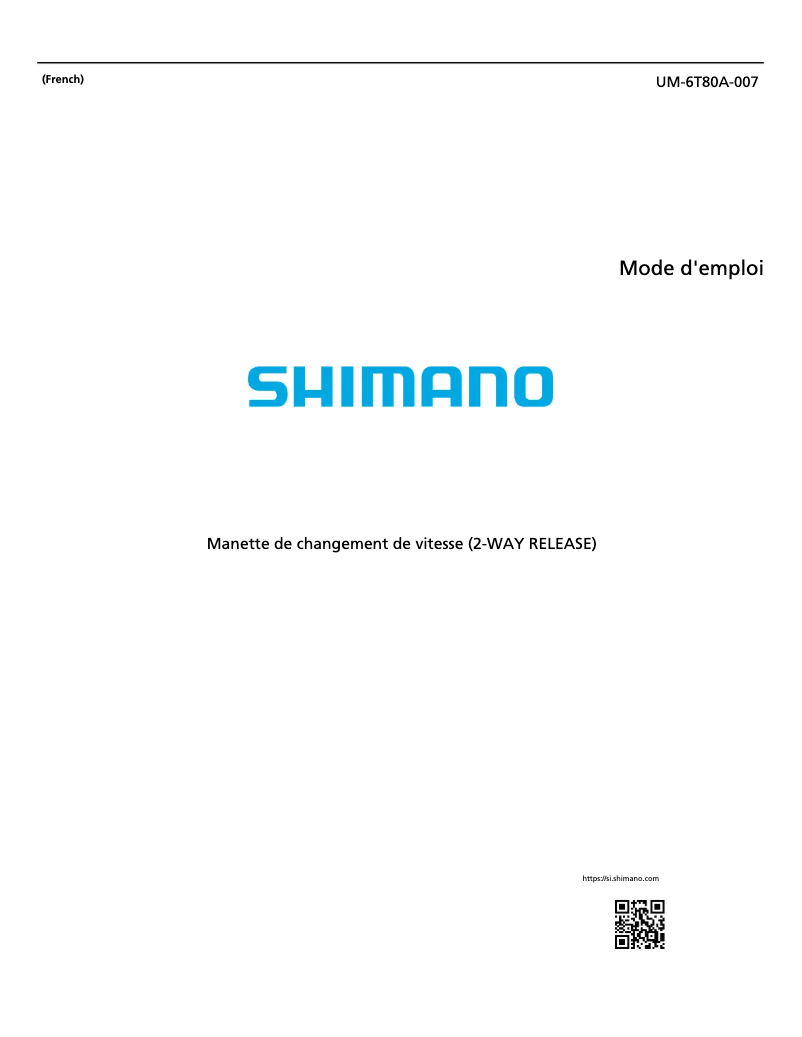 Page 1 de la notice Manuel utilisateur Shimano SL-M7000-L
