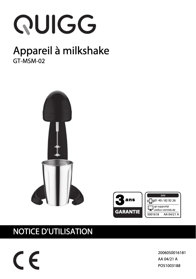Page 1 de la notice Manuel utilisateur Quigg GT-MSM-02