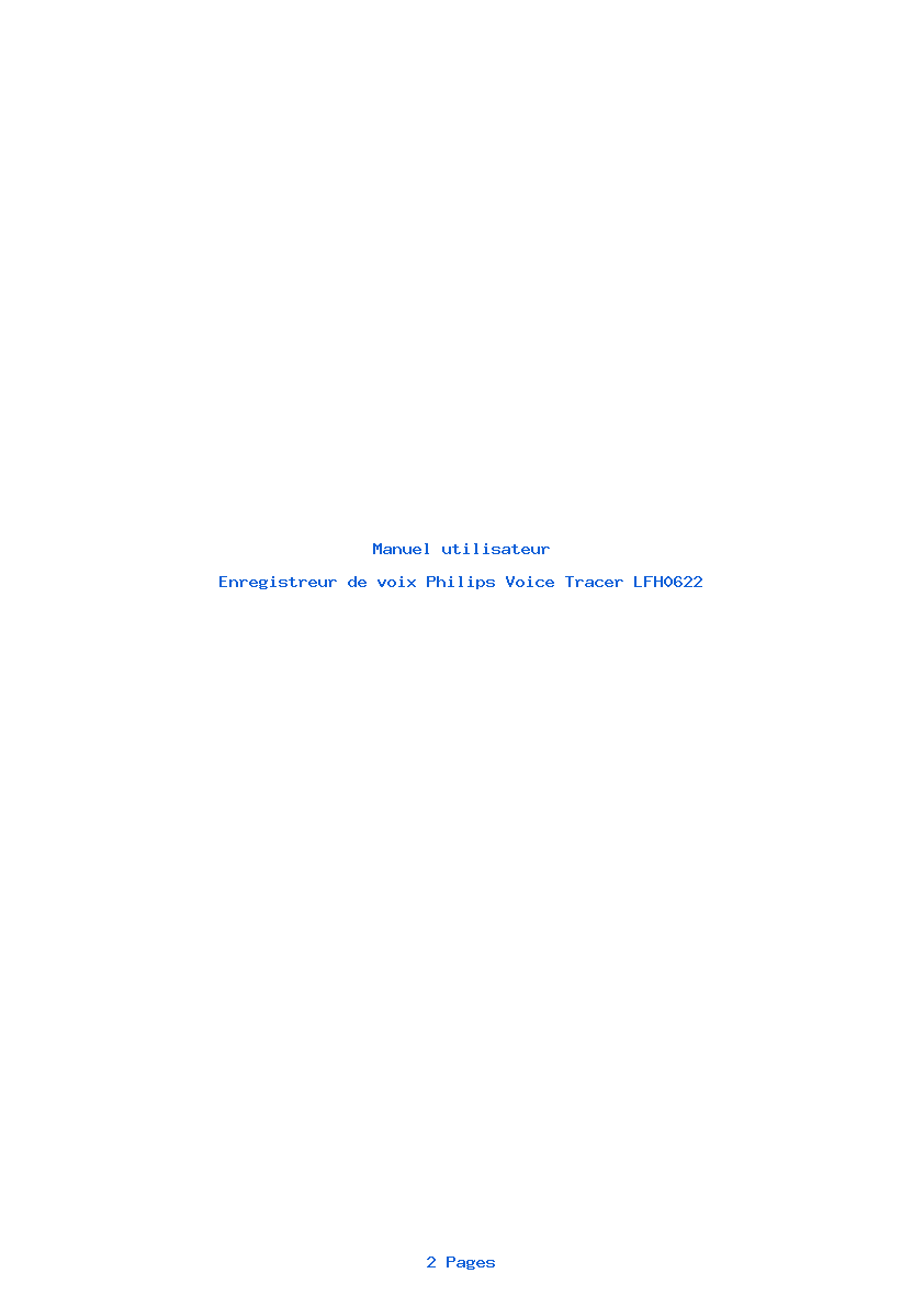 Page 1 de la notice Manuel utilisateur Philips Voice Tracer LFH0622