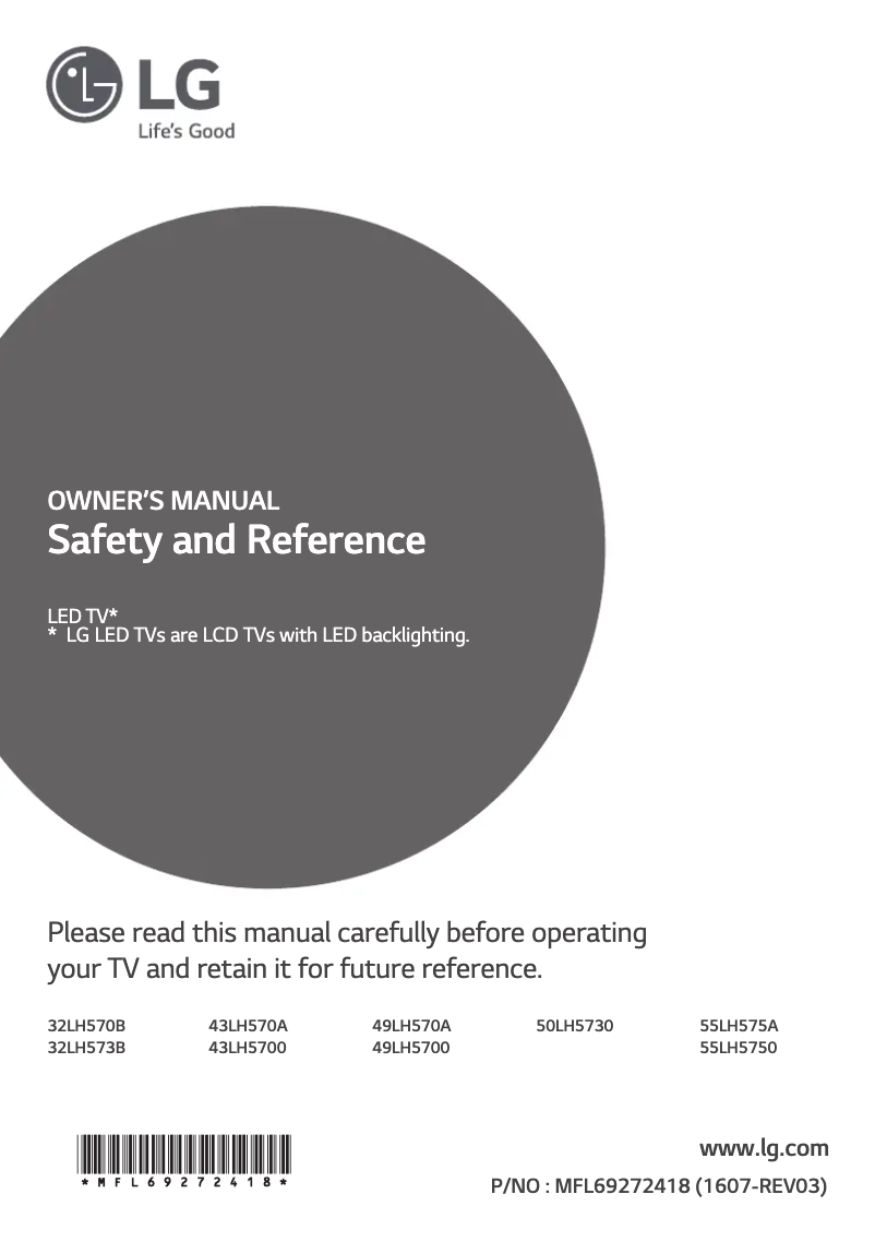 Page 1 de la notice Manuel utilisateur LG 55LH5750