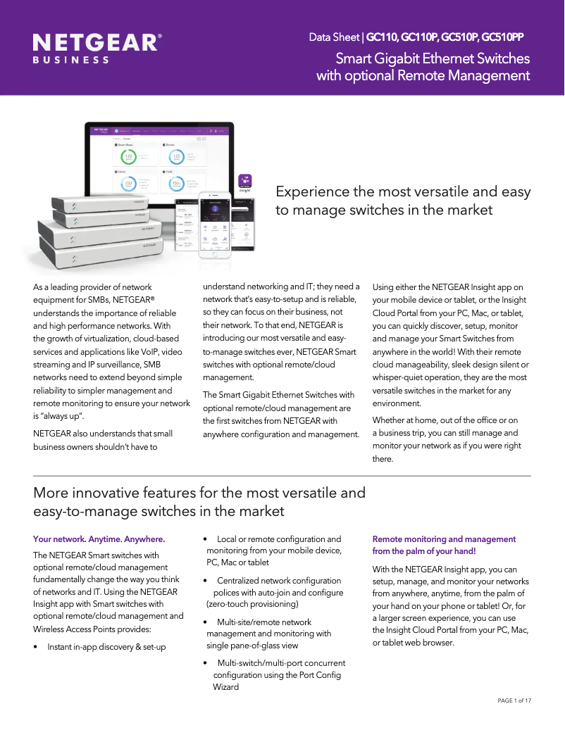 Page 1 de la notice Fiche technique Netgear ProSafe GC510PP