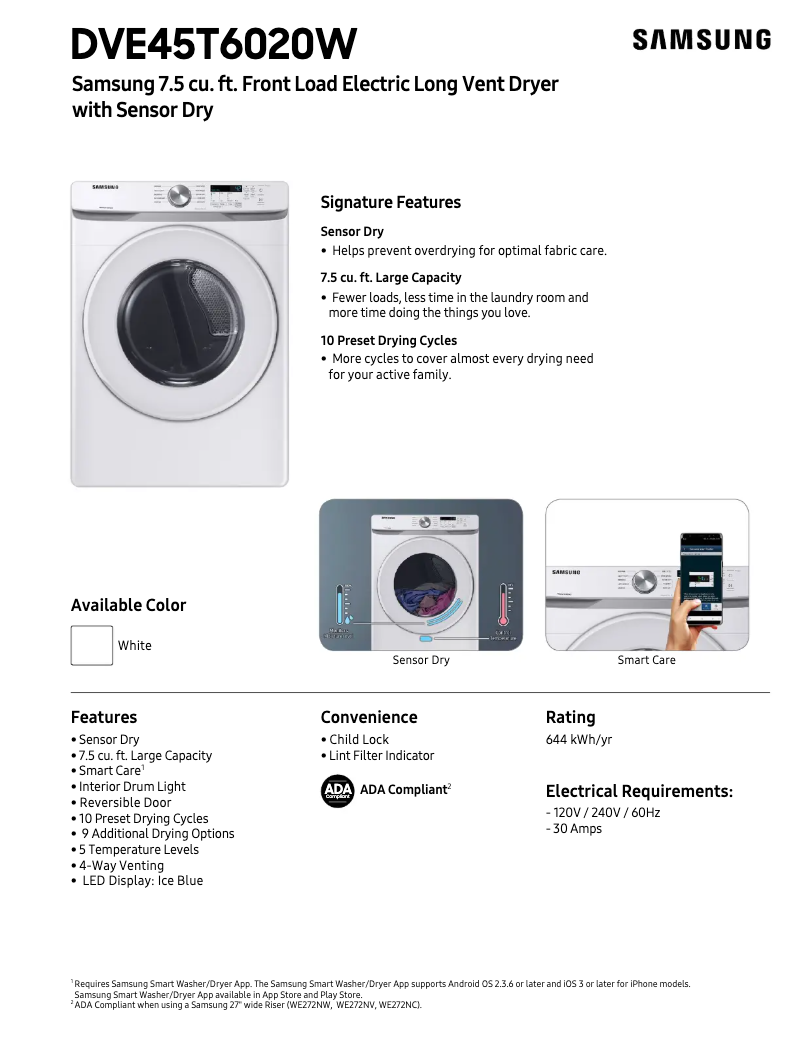 Página 1 del manual Ficha técnica Samsung DVE45T6020W