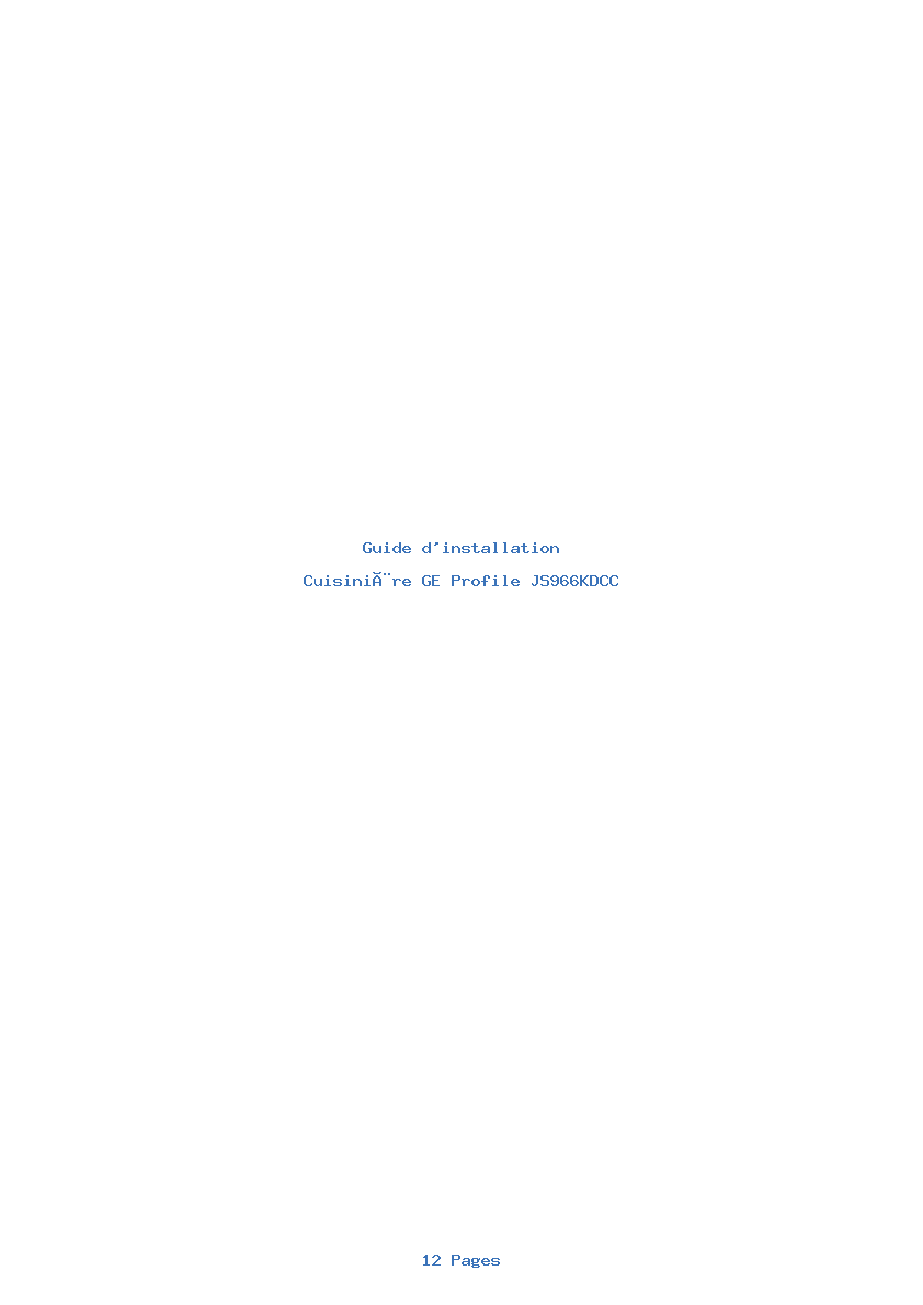 Page 1 de la notice Guide d'installation GE Profile JS966KDCC