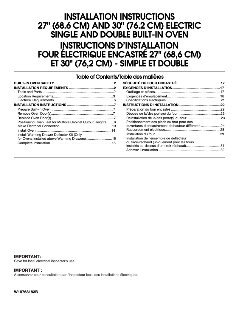 Página 1 del manual Guía de instalación JennAir JJW2430DP
