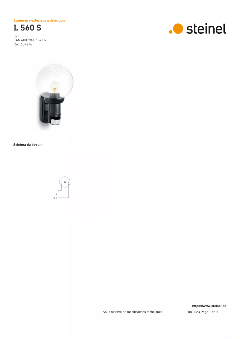 Page 1 de la notice Schéma de câblage Steinel L 560 S
