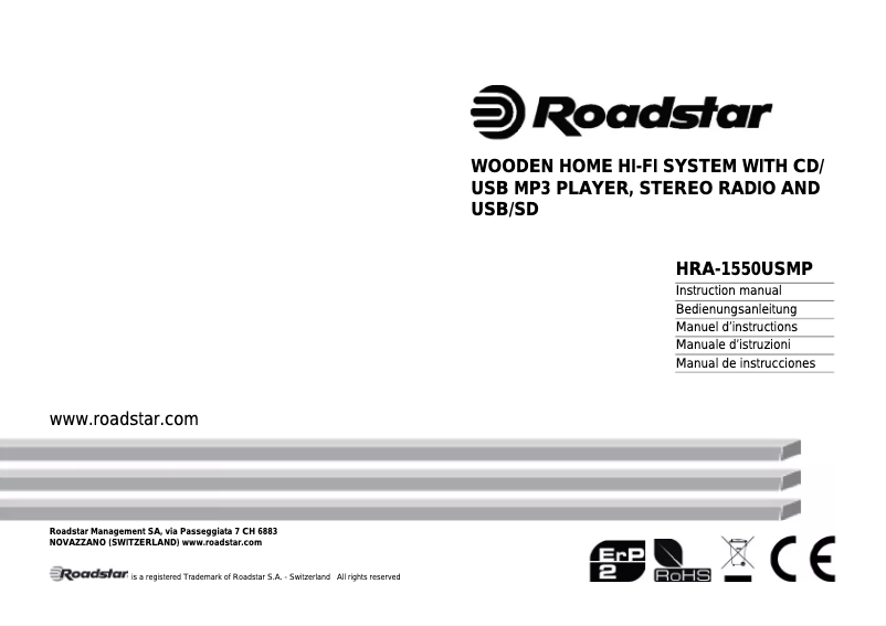 Page 1 de la notice Manuel utilisateur Roadstar HRA-1550USMP
