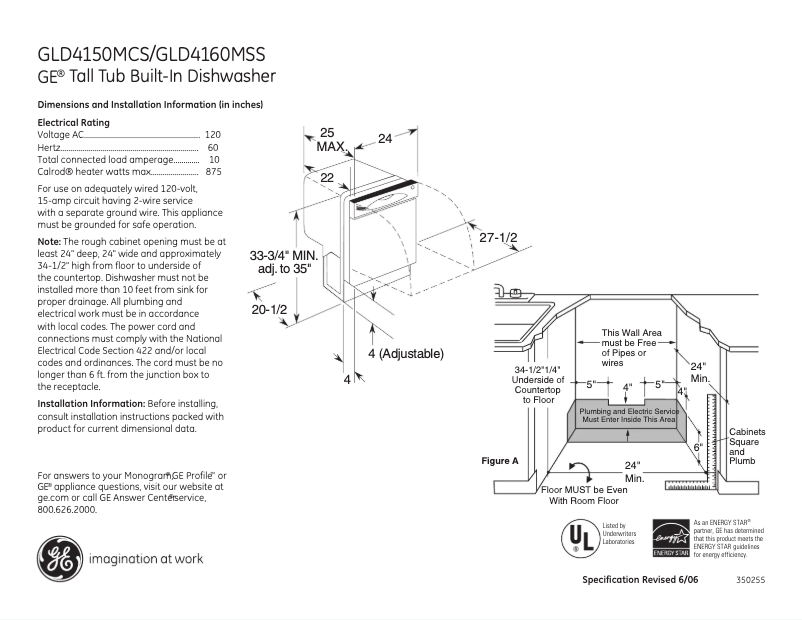 Page n°1 - Fiche technique GE GLD4150MCS