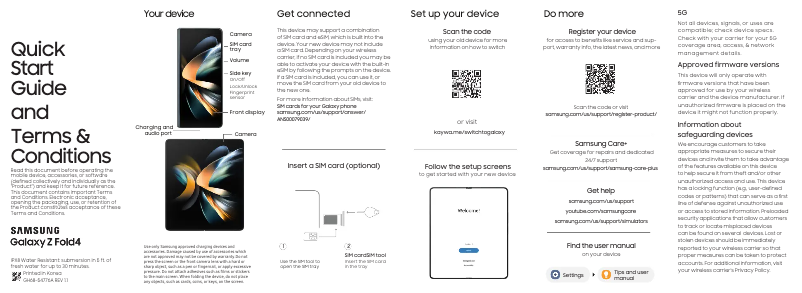 Page 1 de la notice Guide de démarrage rapide Samsung Galaxy Z Fold 4
