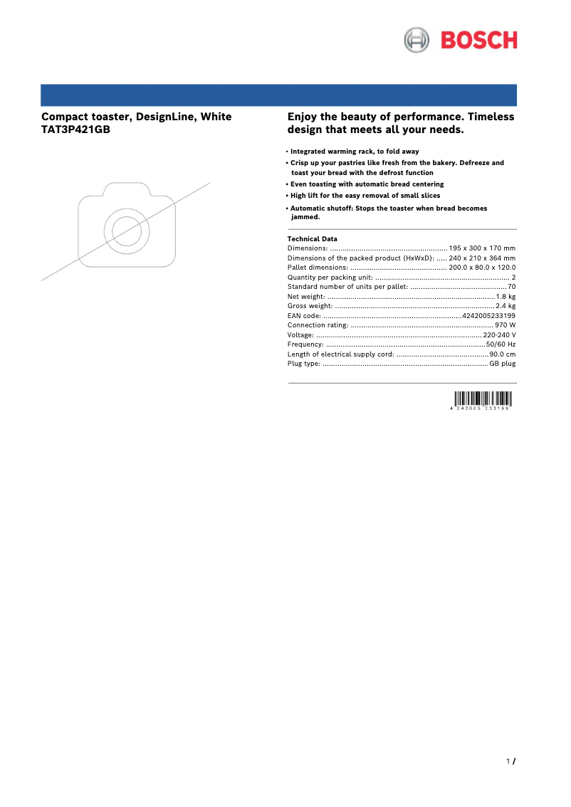 Page 1 of the manual Technical Sheet Bosch Compact TAT3P421