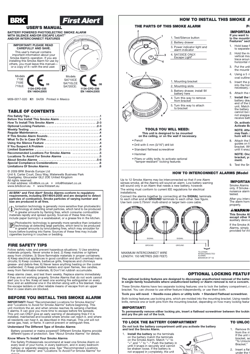 Page 1 de la notice Manuel utilisateur First Alert 710LE