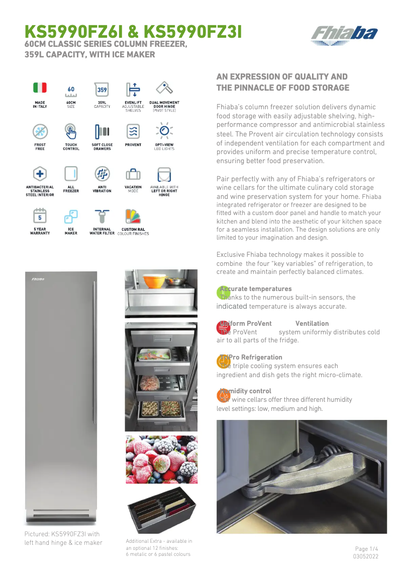 Page 1 de la notice Fiche technique Fhiaba KS5990FZ3IA