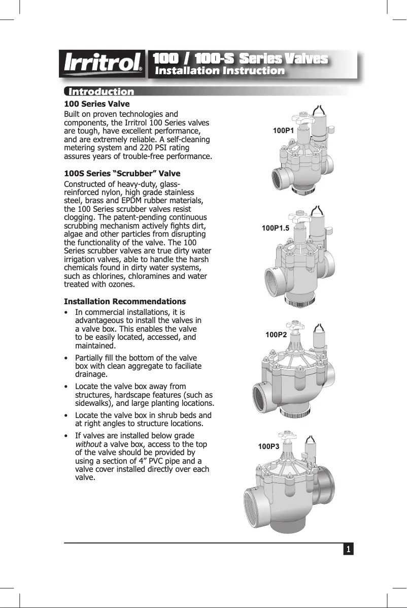 Page 1 de la notice Manuel utilisateur Irritrol 100P3N