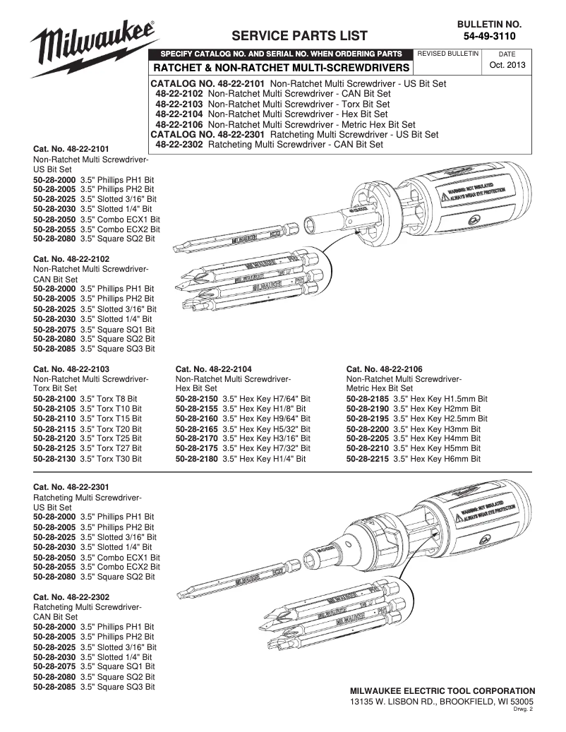 Page 1 de la notice Manuel utilisateur Milwaukee 48-22-2104
