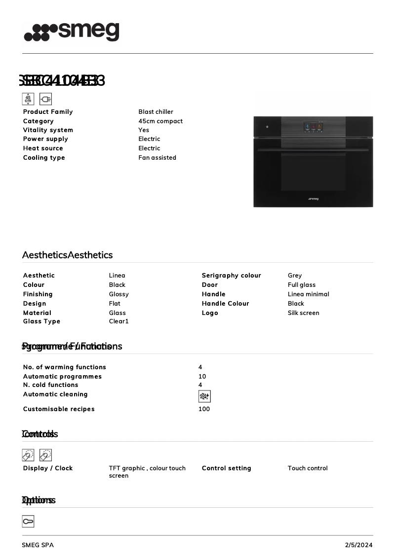 Página 1 del manual Ficha técnica Smeg SBC4104B3