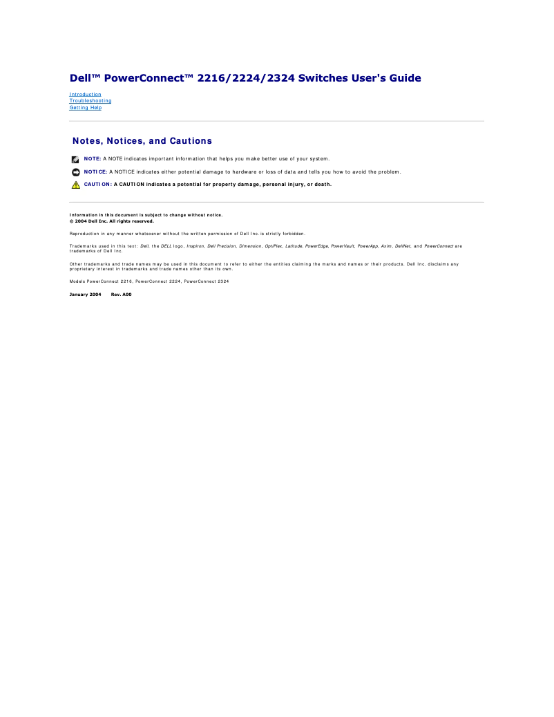 Page 1 de la notice Manuel utilisateur Dell PowerConnect 2216