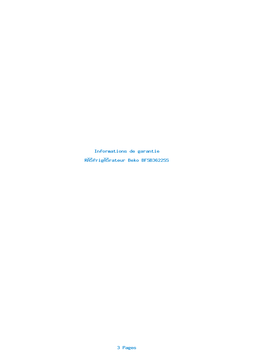 Page 1 de la notice Informations de garantie Beko BFSB3622SS