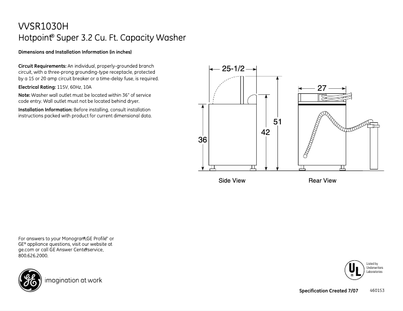 Page 1 de la notice Fiche technique Hotpoint VVSR1030HWO