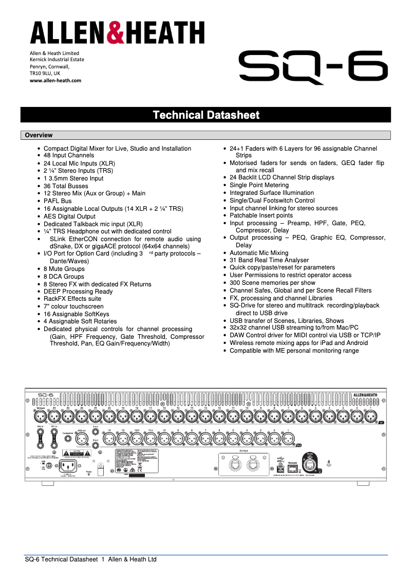 Page 1 de la notice Manuel utilisateur Allen & Heath SQ6