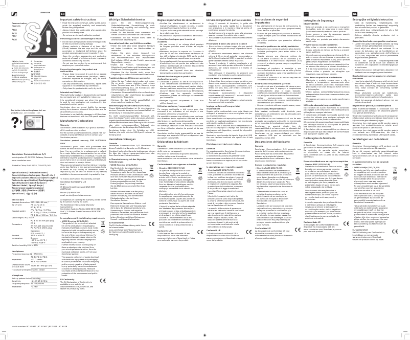 Page 1 de la notice Manuel utilisateur Sennheiser PC 8 USB