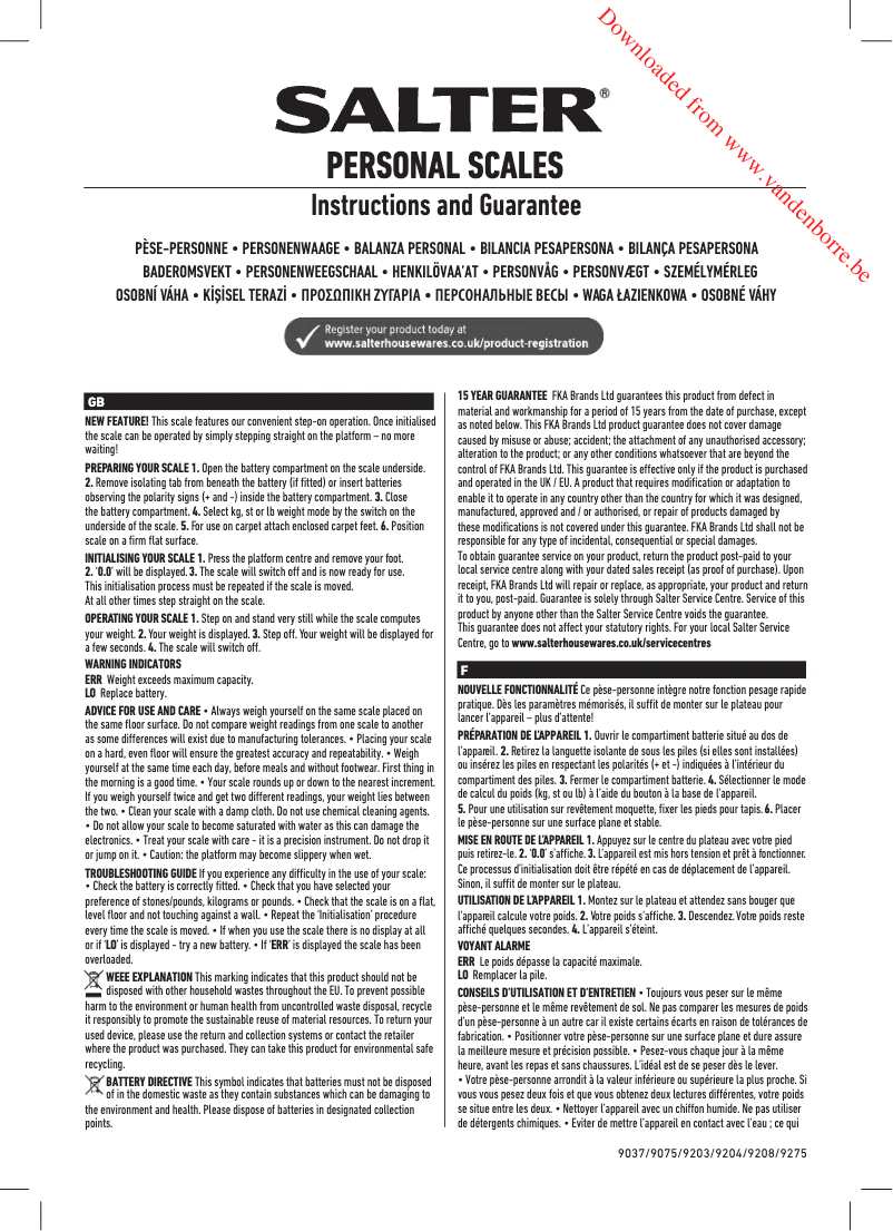 Page 1 de la notice Manuel utilisateur Salter 9204 WH3R Ghost