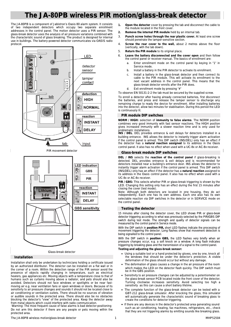 Page 1 de la notice Manuel utilisateur Joblotron JA-80PB